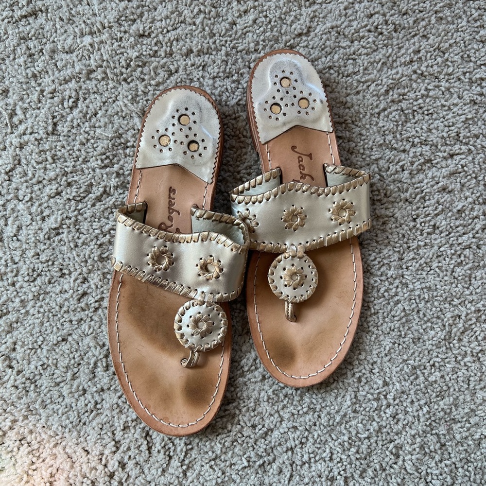 Jack Rogers Silver and Gold two tone sandals